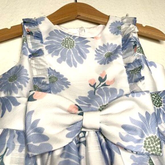 Pippa & Julie Girls A-Line Dress White Blue Floral Crew Sleeveless Lined Bow 24M - Picture 4 of 10